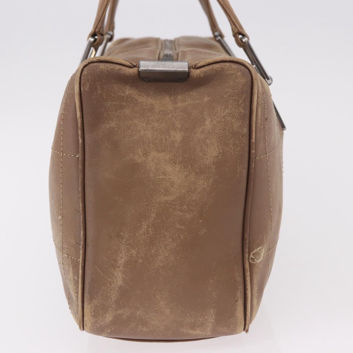 CHANEL Choco Bar Hand Bag Lamb Skin Brown Silver CC Auth 183856