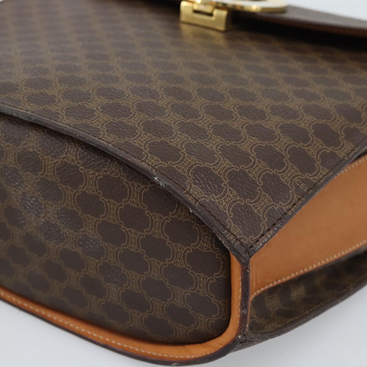 CELINE Macadam Canvas Circle Shoulder Bag PVC Leather Brown Gold Auth 183857A