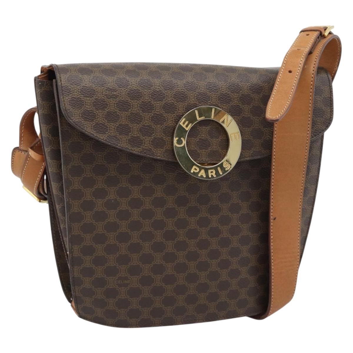 CELINE Macadam Canvas Circle Shoulder Bag PVC Leather Brown Gold Auth 183857A