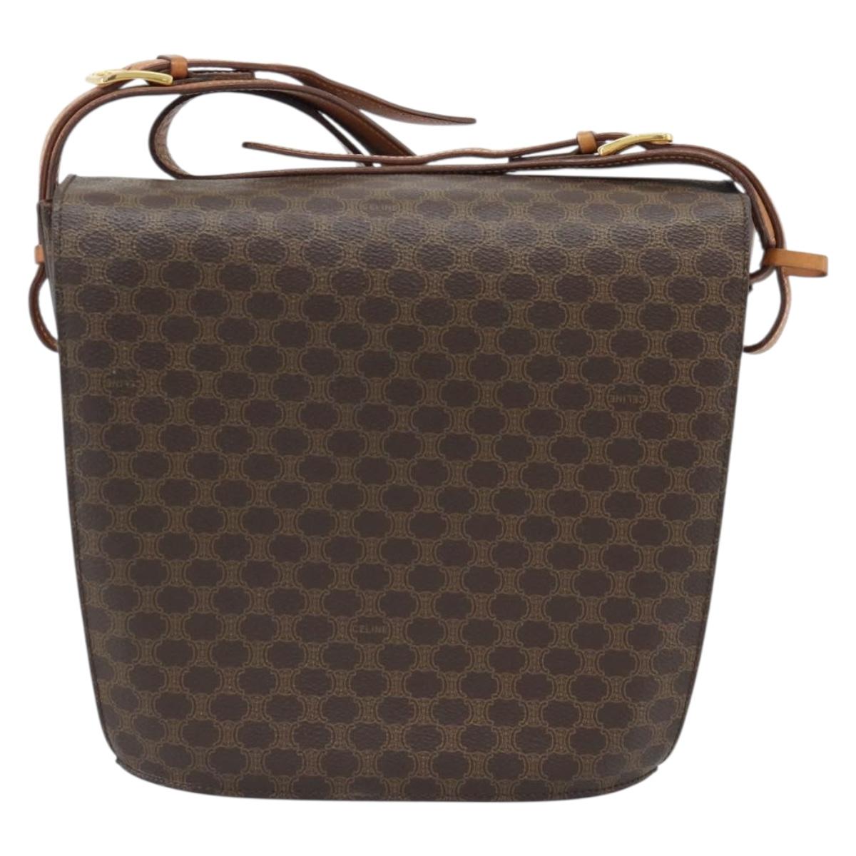 CELINE Macadam Canvas Circle Shoulder Bag PVC Leather Brown Gold Auth 183857A