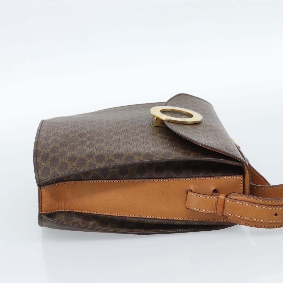 CELINE Macadam Canvas Circle Shoulder Bag PVC Leather Brown Gold Auth 183857A