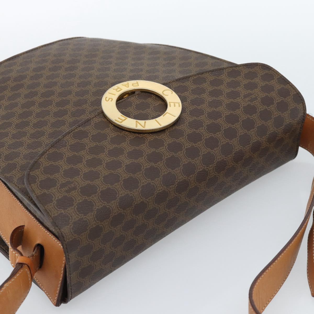 CELINE Macadam Canvas Circle Shoulder Bag PVC Leather Brown Gold Auth 183857A