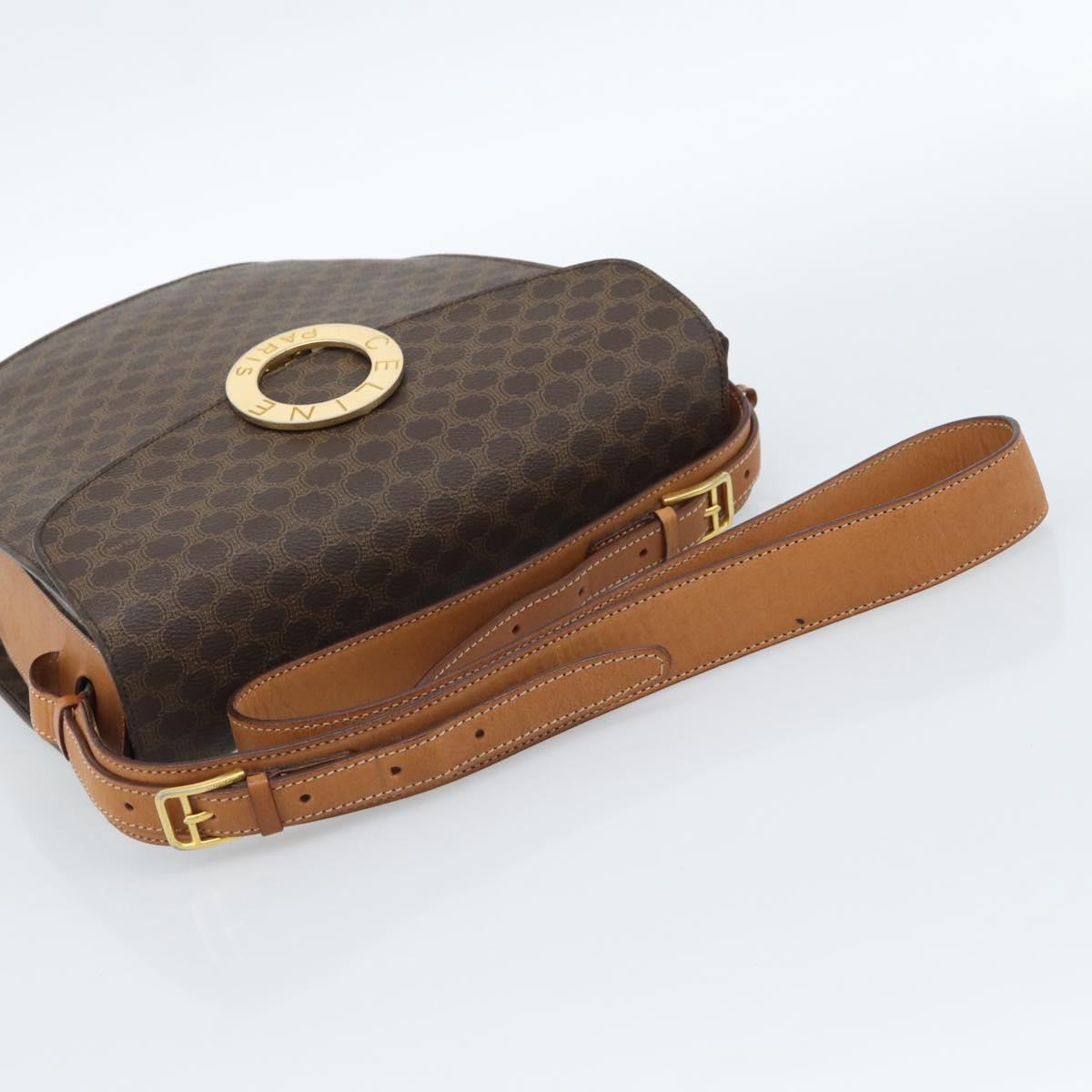 CELINE Macadam Canvas Circle Shoulder Bag PVC Leather Brown Gold Auth 183857A