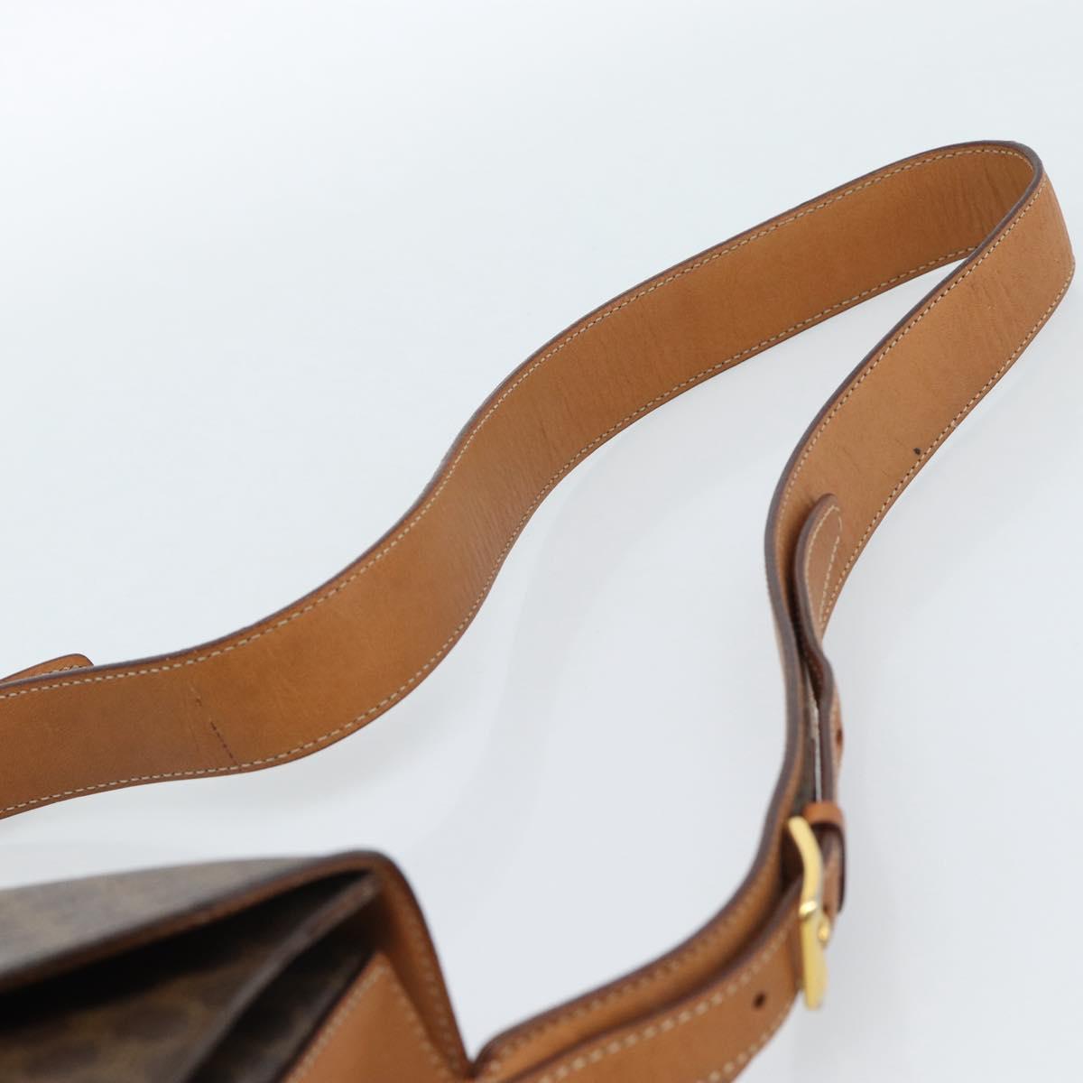 CELINE Macadam Canvas Circle Shoulder Bag PVC Leather Brown Gold Auth 183857A