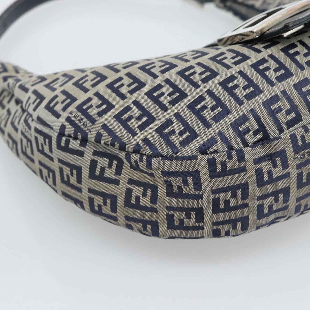 FENDI Zucchino Canvas Mamma Baguette Hand Bag Navy Silver Auth 183859V