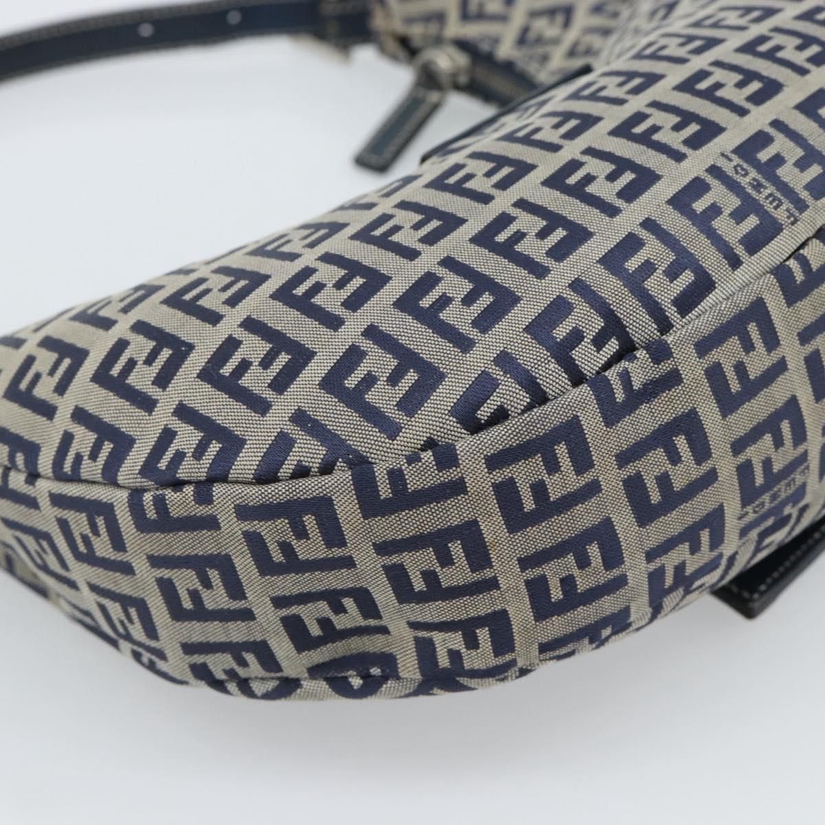 FENDI Zucchino Canvas Mamma Baguette Hand Bag Navy Silver Auth 183859V