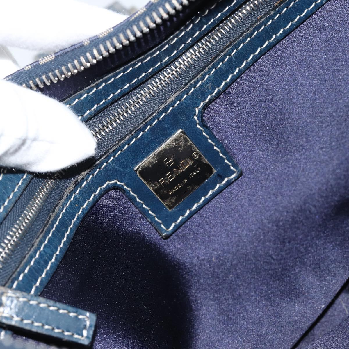 FENDI Zucchino Canvas Mamma Baguette Hand Bag Navy Silver Auth 183859V