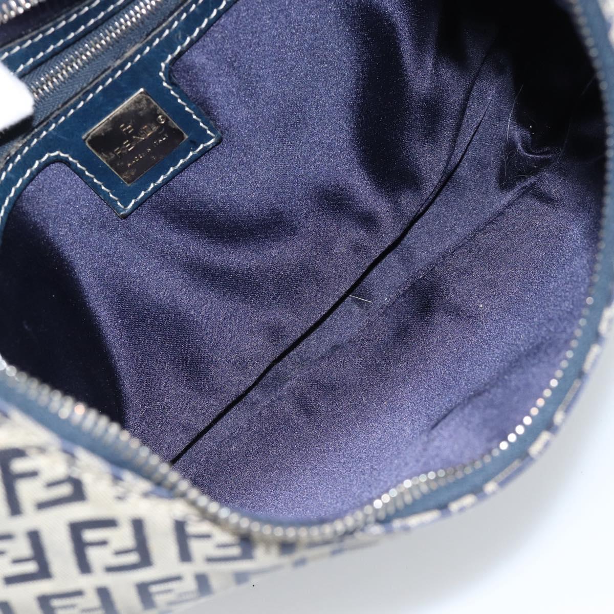 FENDI Zucchino Canvas Mamma Baguette Hand Bag Navy Silver Auth 183859V