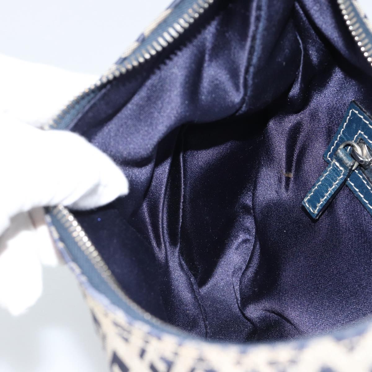 FENDI Zucchino Canvas Mamma Baguette Hand Bag Navy Silver Auth 183859V