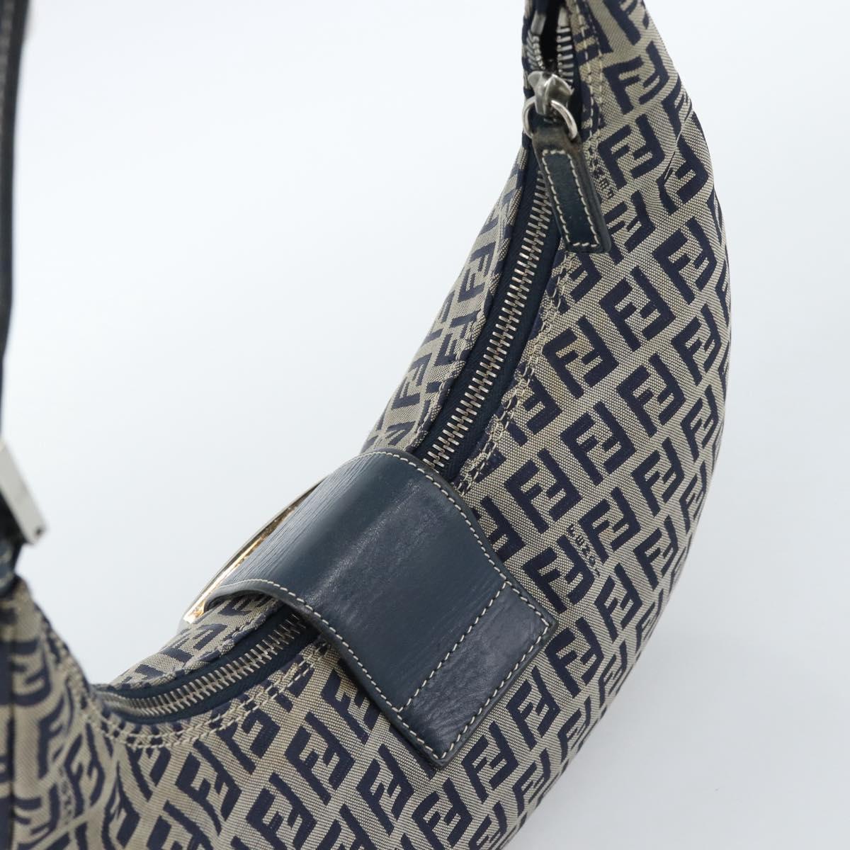 FENDI Zucchino Canvas Mamma Baguette Hand Bag Navy Silver Auth 183859V