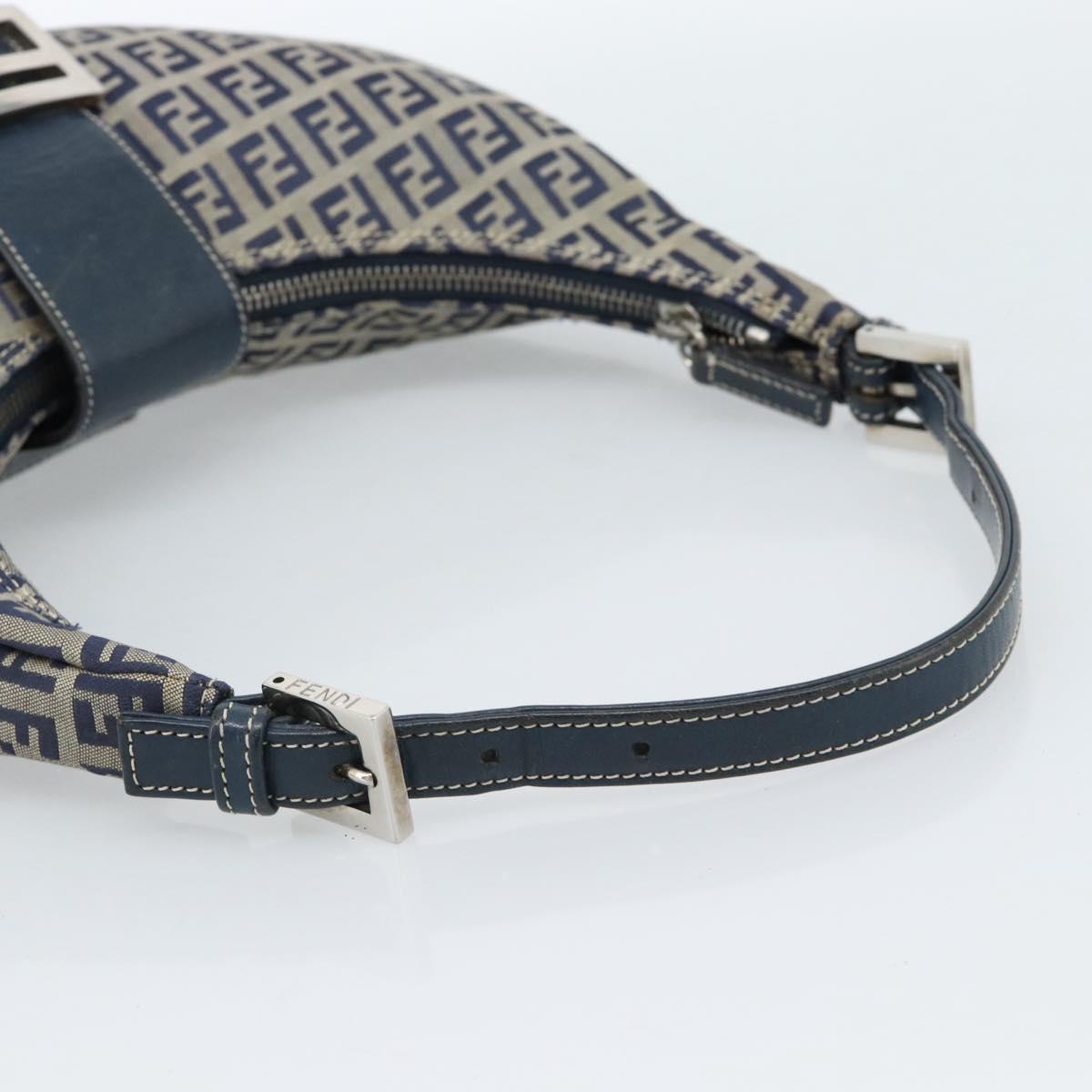 FENDI Zucchino Canvas Mamma Baguette Hand Bag Navy Silver Auth 183859V