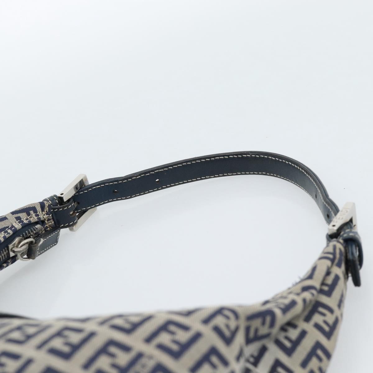 FENDI Zucchino Canvas Mamma Baguette Hand Bag Navy Silver Auth 183859V
