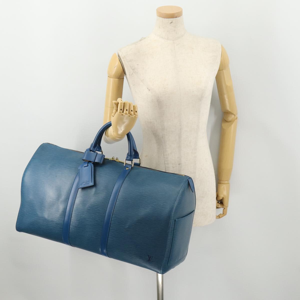LOUIS VUITTON Epi Keepall 50 Boston Bag Blue M42965 LV Auth 183860A