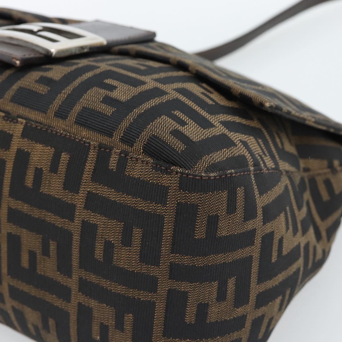 FENDI Zucca Canvas Mamma Baguette Shoulder Bag Black Brown Silver Auth 183864SAM