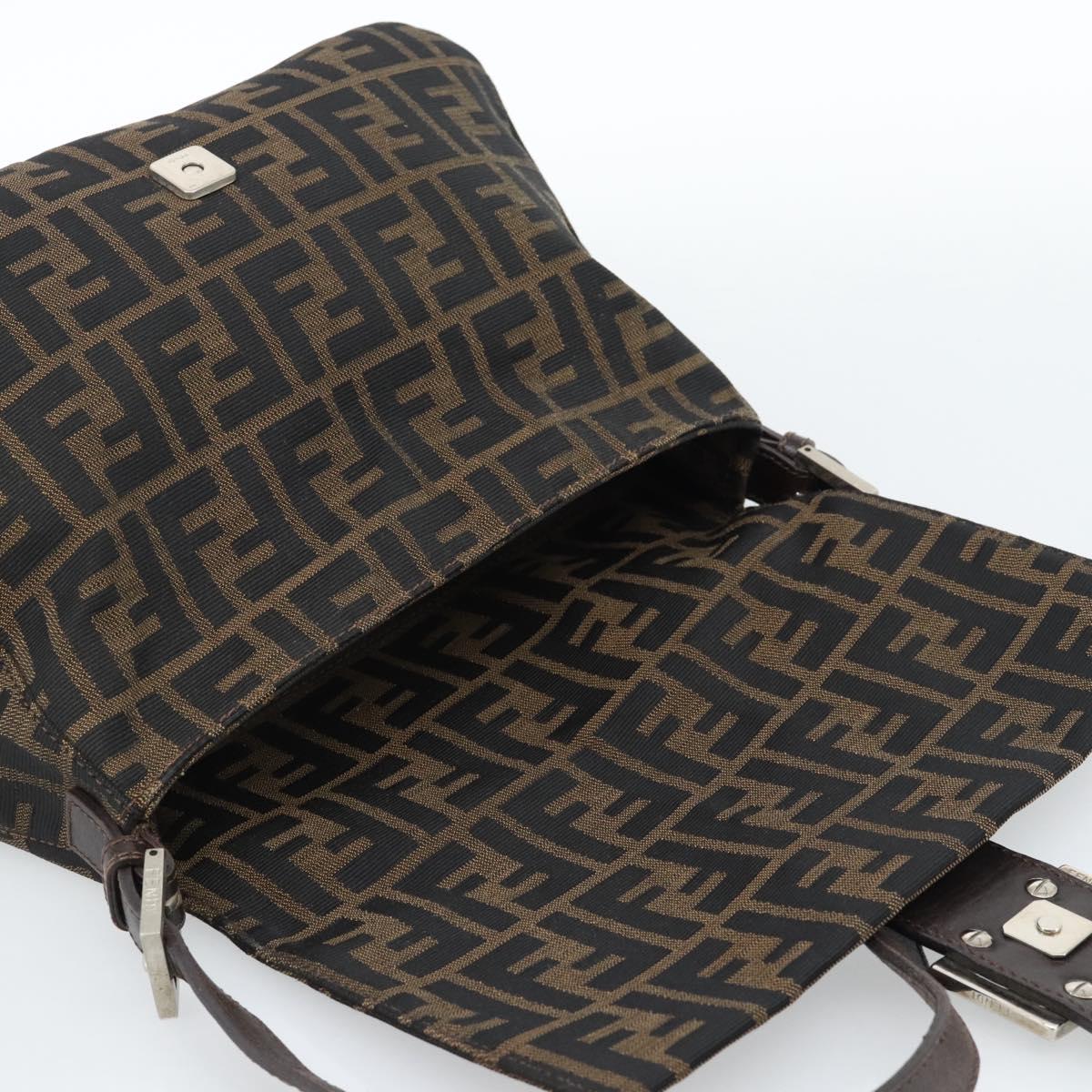 FENDI Zucca Canvas Mamma Baguette Shoulder Bag Black Brown Silver Auth 183864SAM