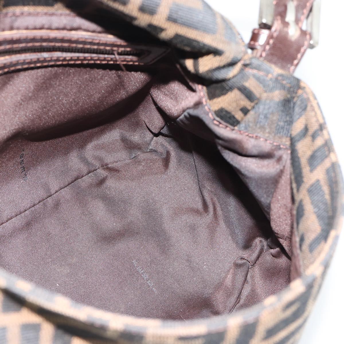 FENDI Zucca Canvas Mamma Baguette Shoulder Bag Black Brown Silver Auth 183864SAM