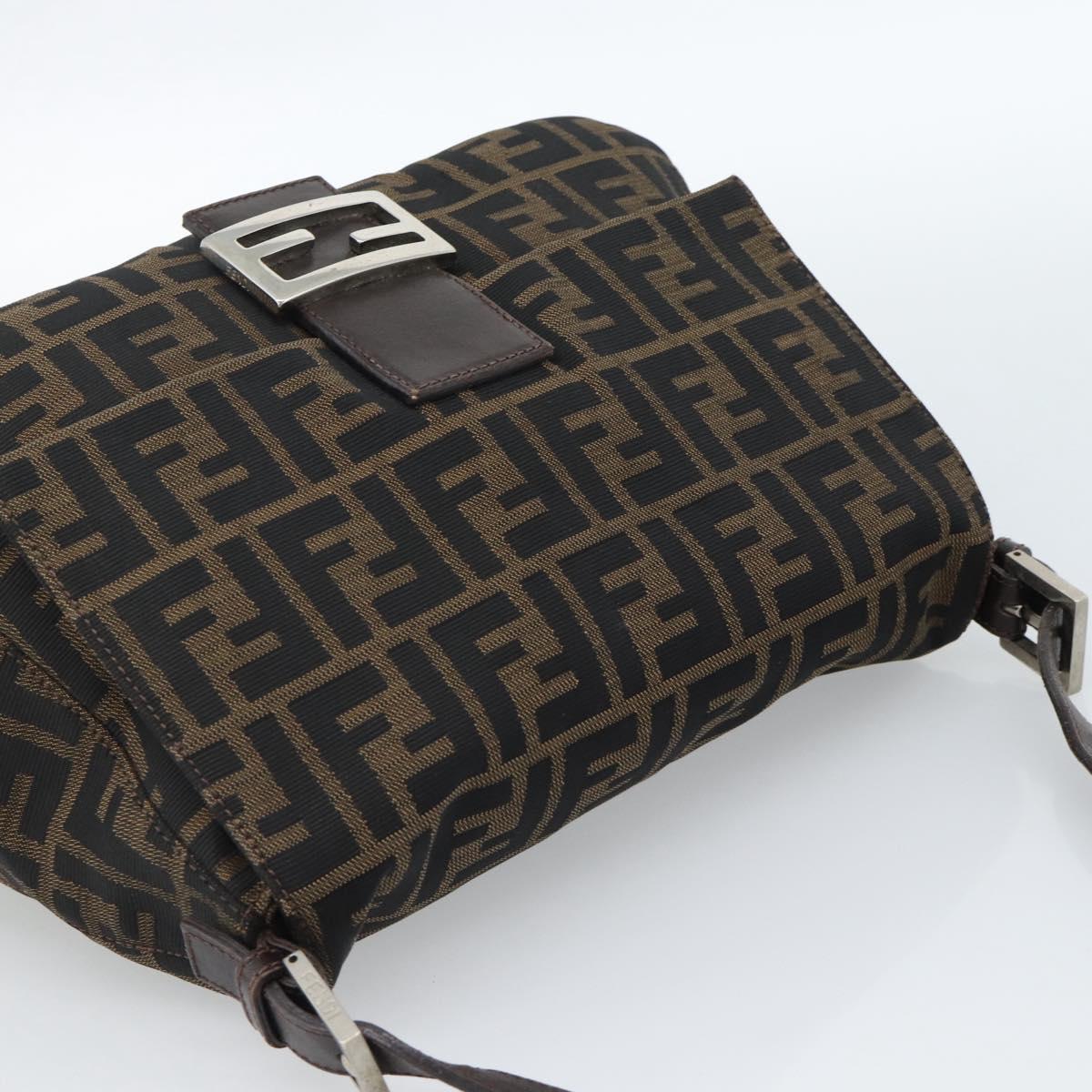 FENDI Zucca Canvas Mamma Baguette Shoulder Bag Black Brown Silver Auth 183864SAM