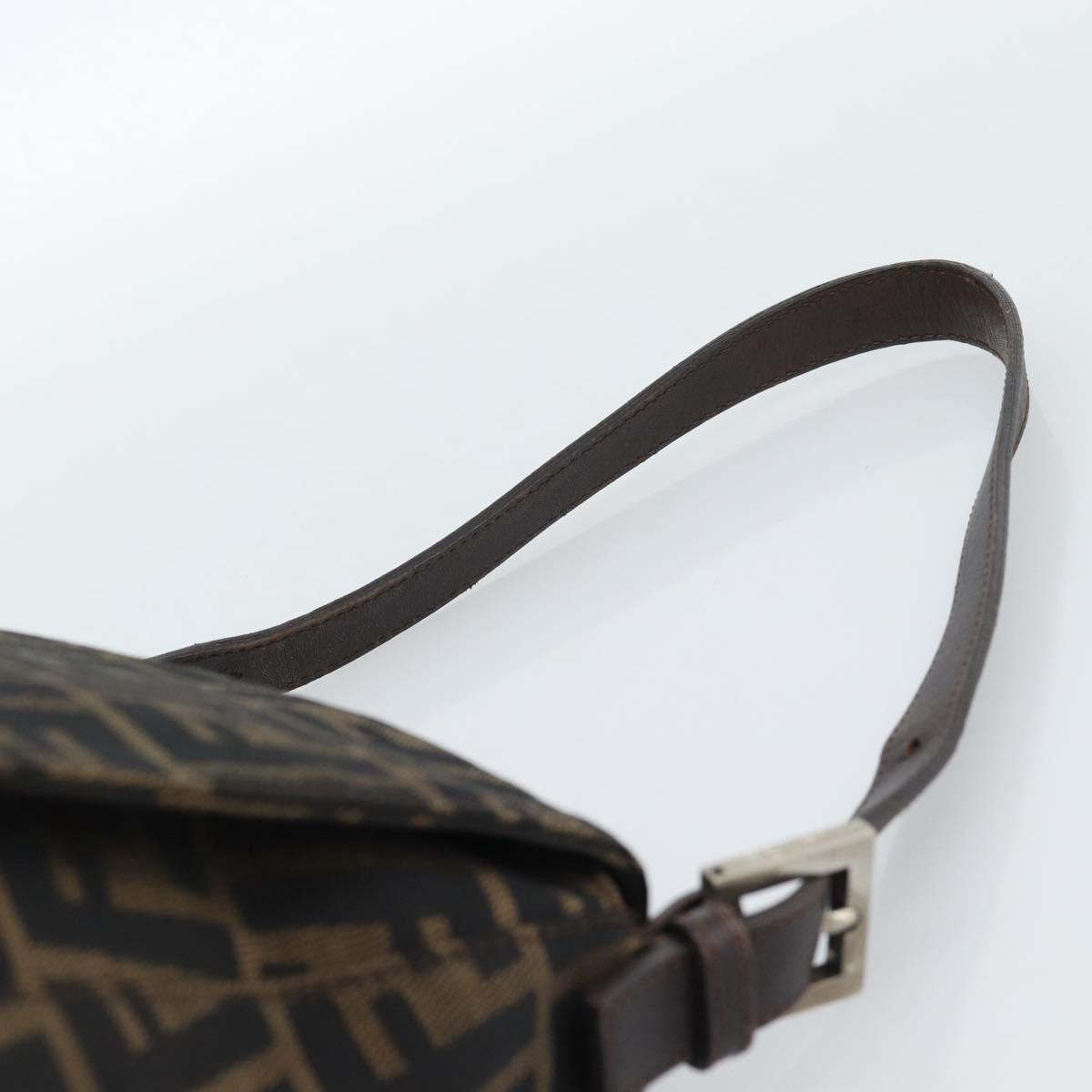FENDI Zucca Canvas Mamma Baguette Shoulder Bag Black Brown Silver Auth 183864SAM