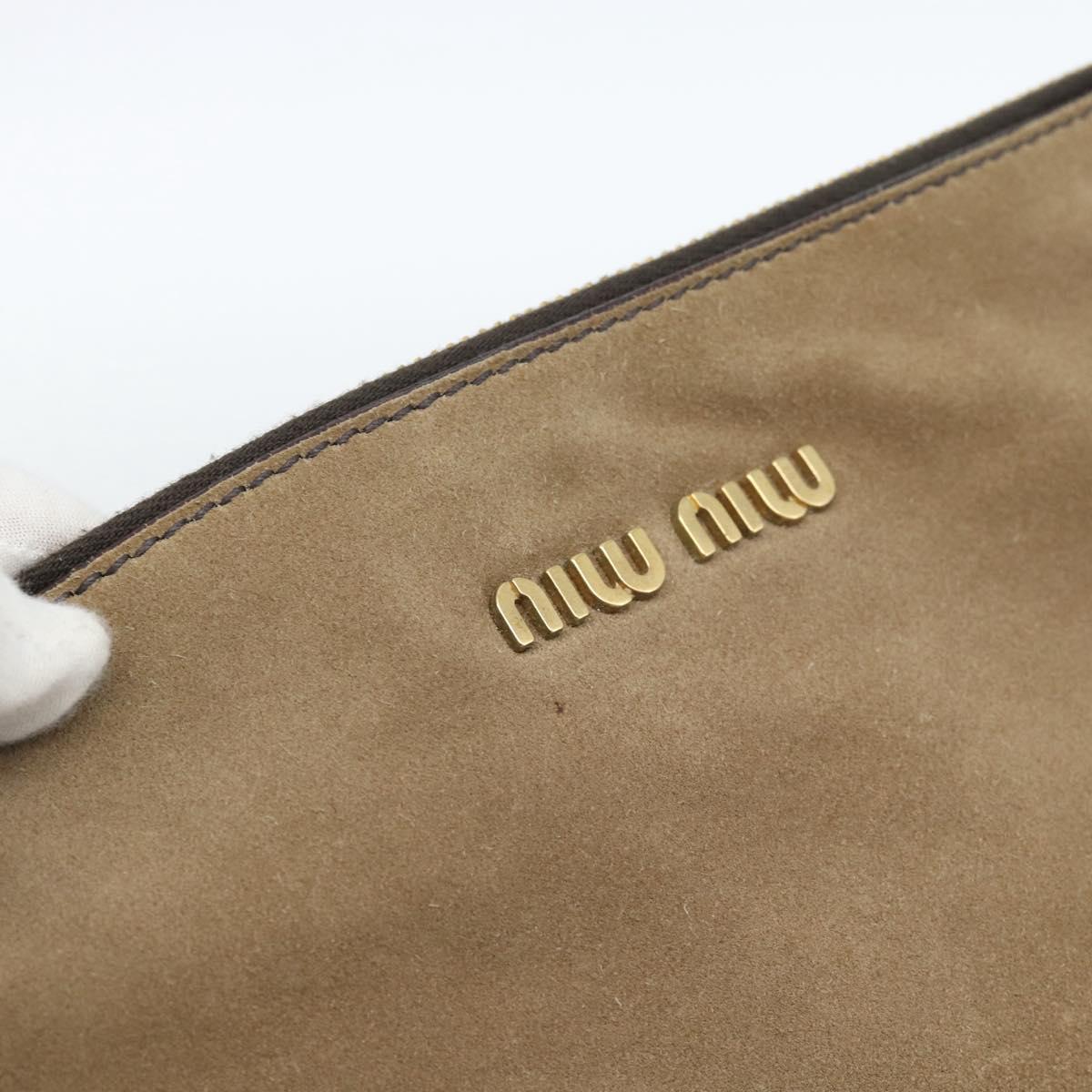 Miu Miu Hand Bag Suede 2way Beige Gold Auth 183865V