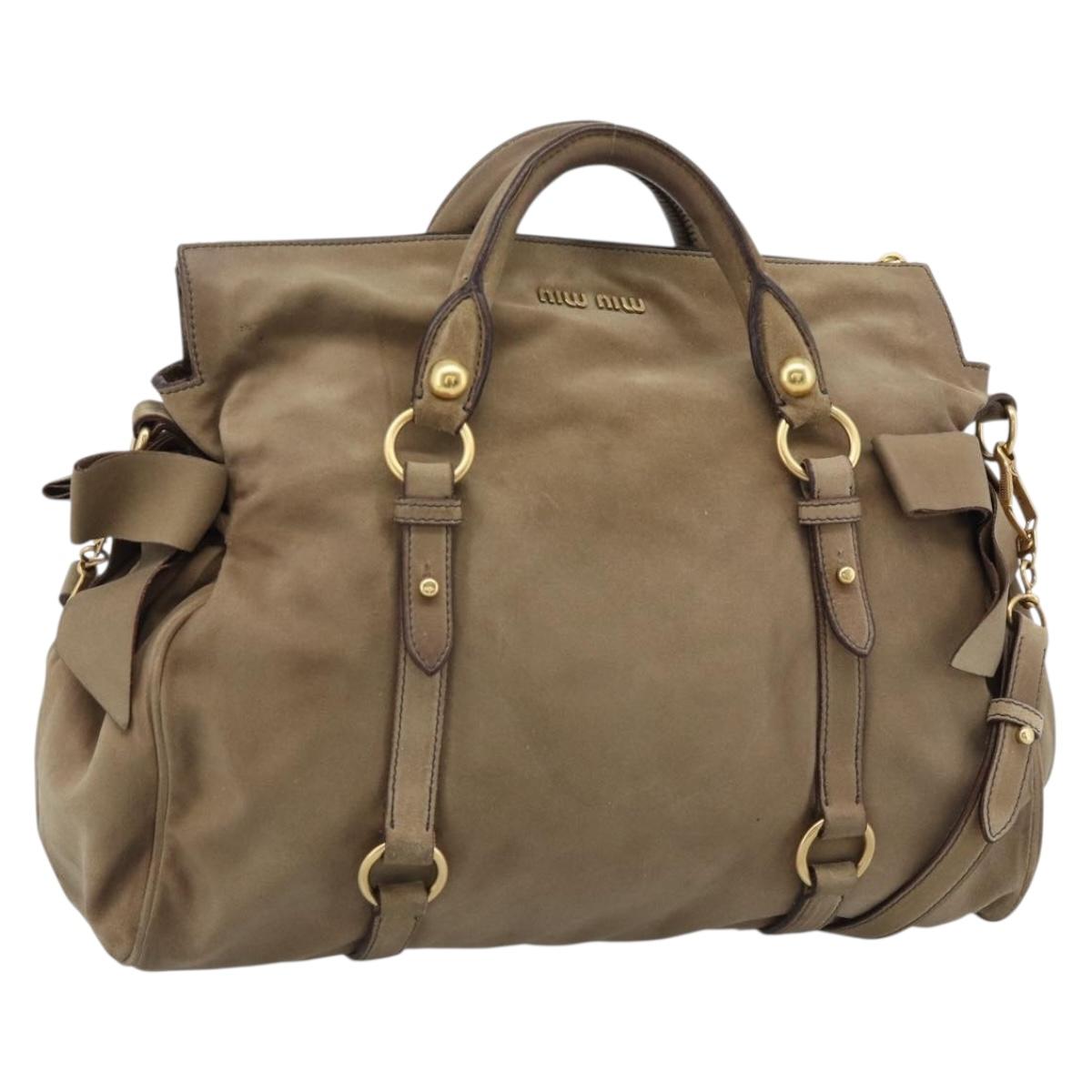 Miu Miu Hand Bag Suede 2way Beige Gold Auth 183865V