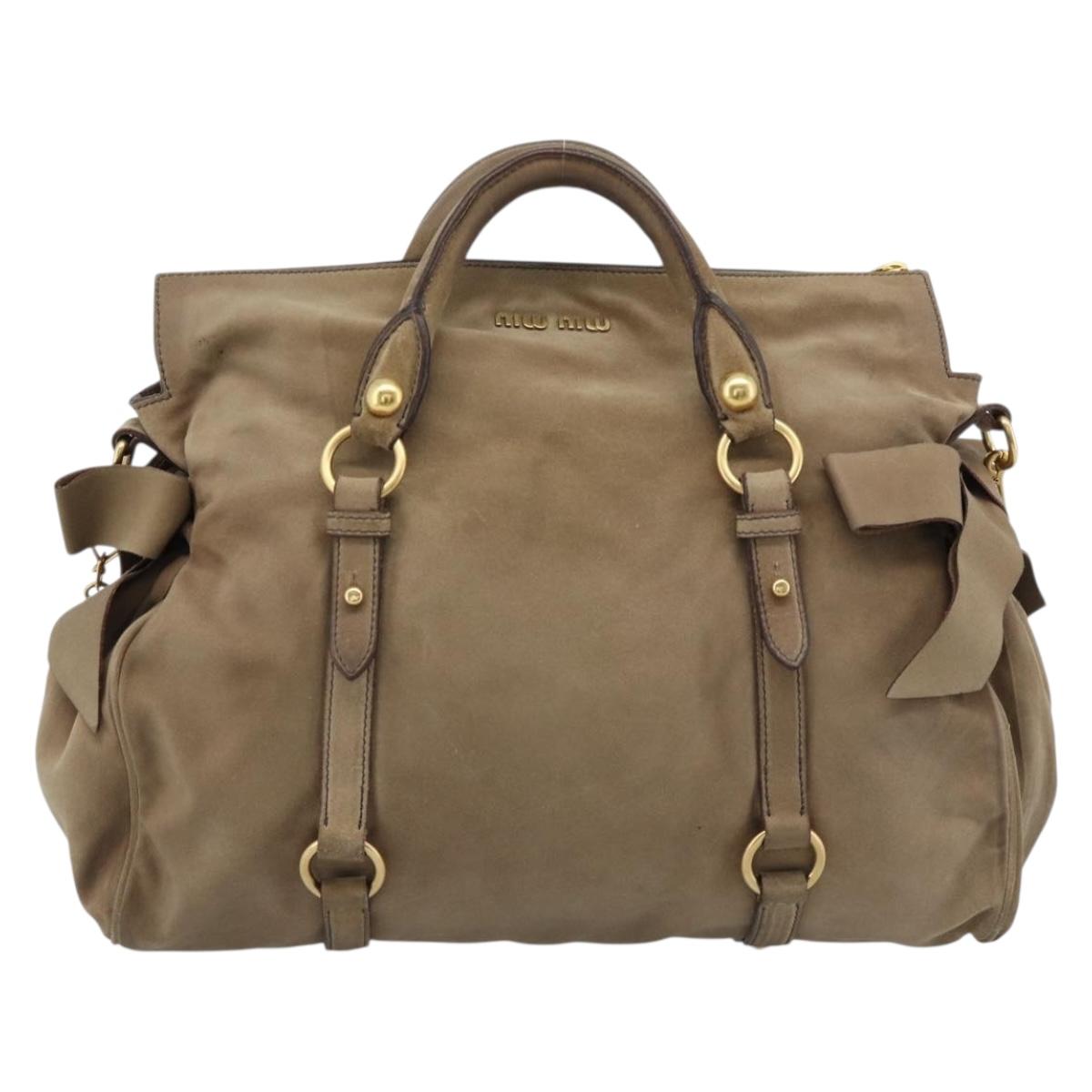 Miu Miu Hand Bag Suede 2way Beige Gold Auth 183865V