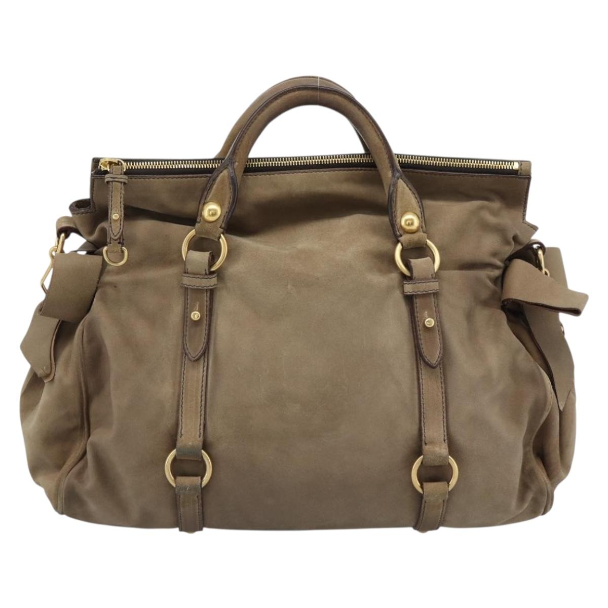Miu Miu Hand Bag Suede 2way Beige Gold Auth 183865V