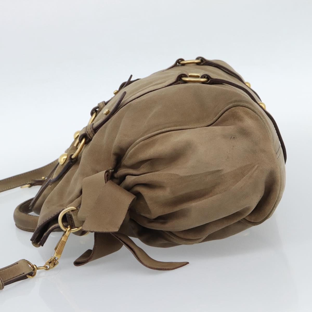 Miu Miu Hand Bag Suede 2way Beige Gold Auth 183865V
