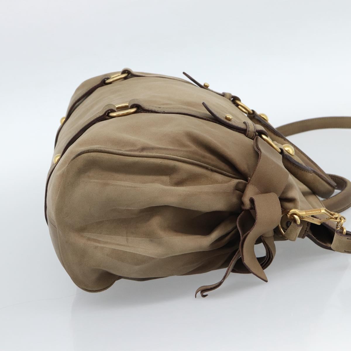 Miu Miu Hand Bag Suede 2way Beige Gold Auth 183865V