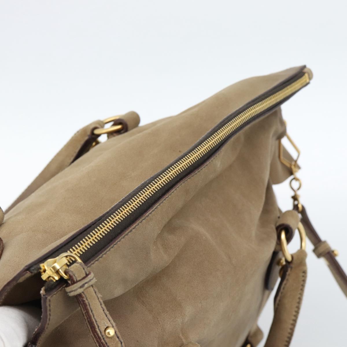Miu Miu Hand Bag Suede 2way Beige Gold Auth 183865V