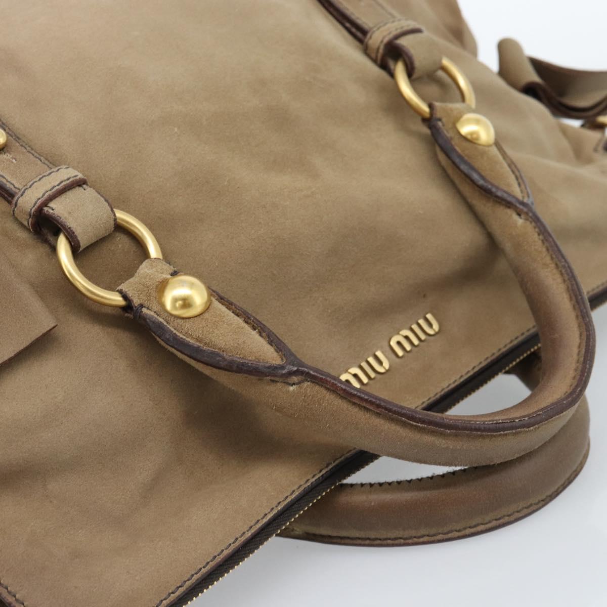 Miu Miu Hand Bag Suede 2way Beige Gold Auth 183865V