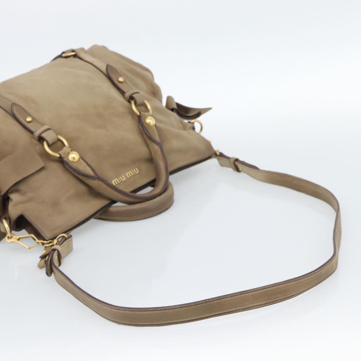 Miu Miu Hand Bag Suede 2way Beige Gold Auth 183865V