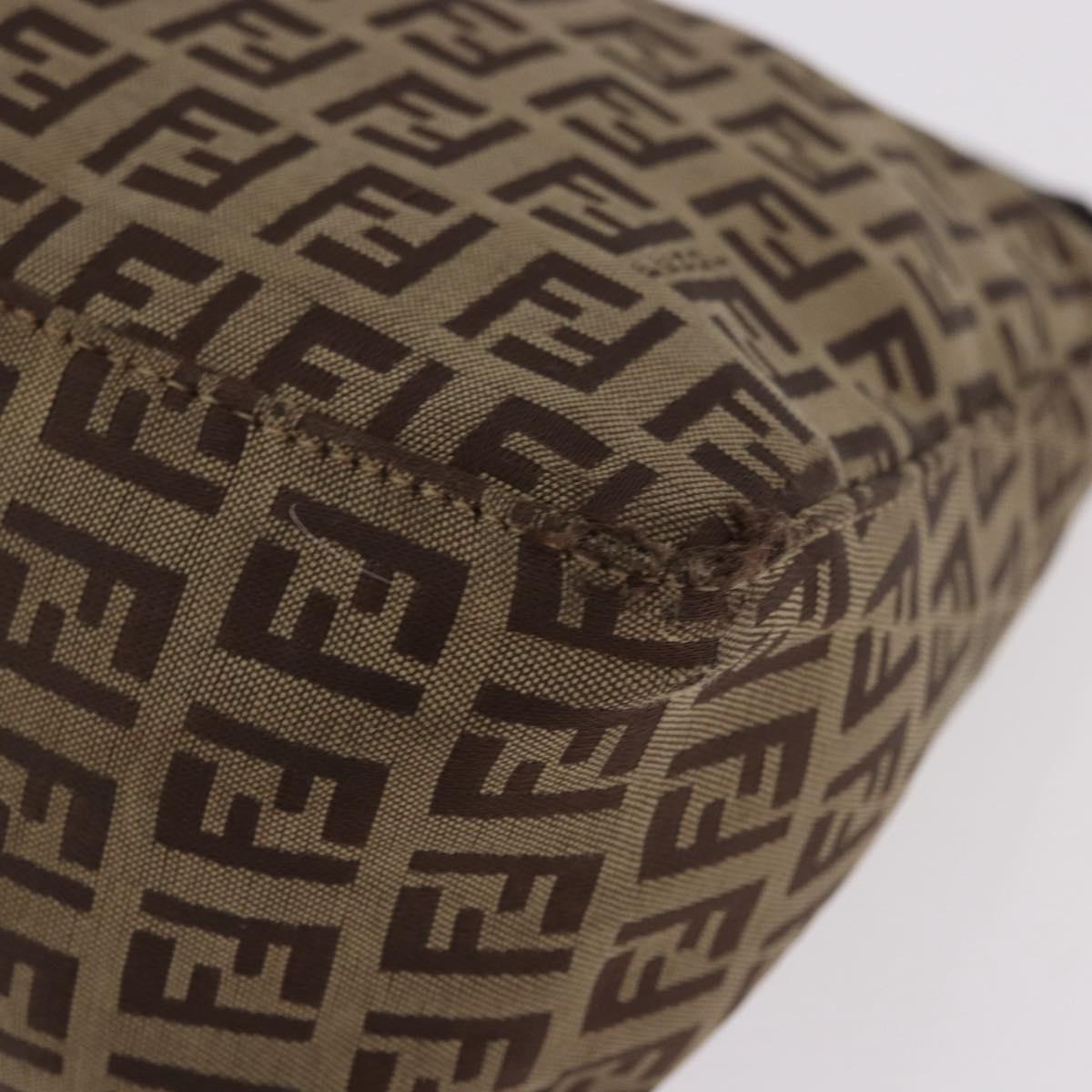 FENDI Zucchino Canvas Hand Bag Beige Silver Auth 183871