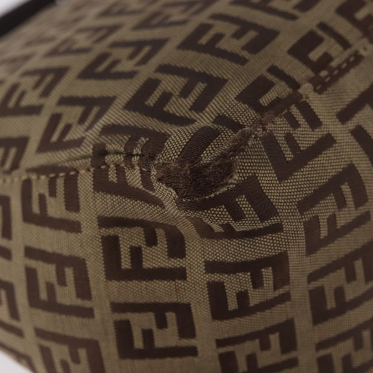 FENDI Zucchino Canvas Hand Bag Beige Silver Auth 183871