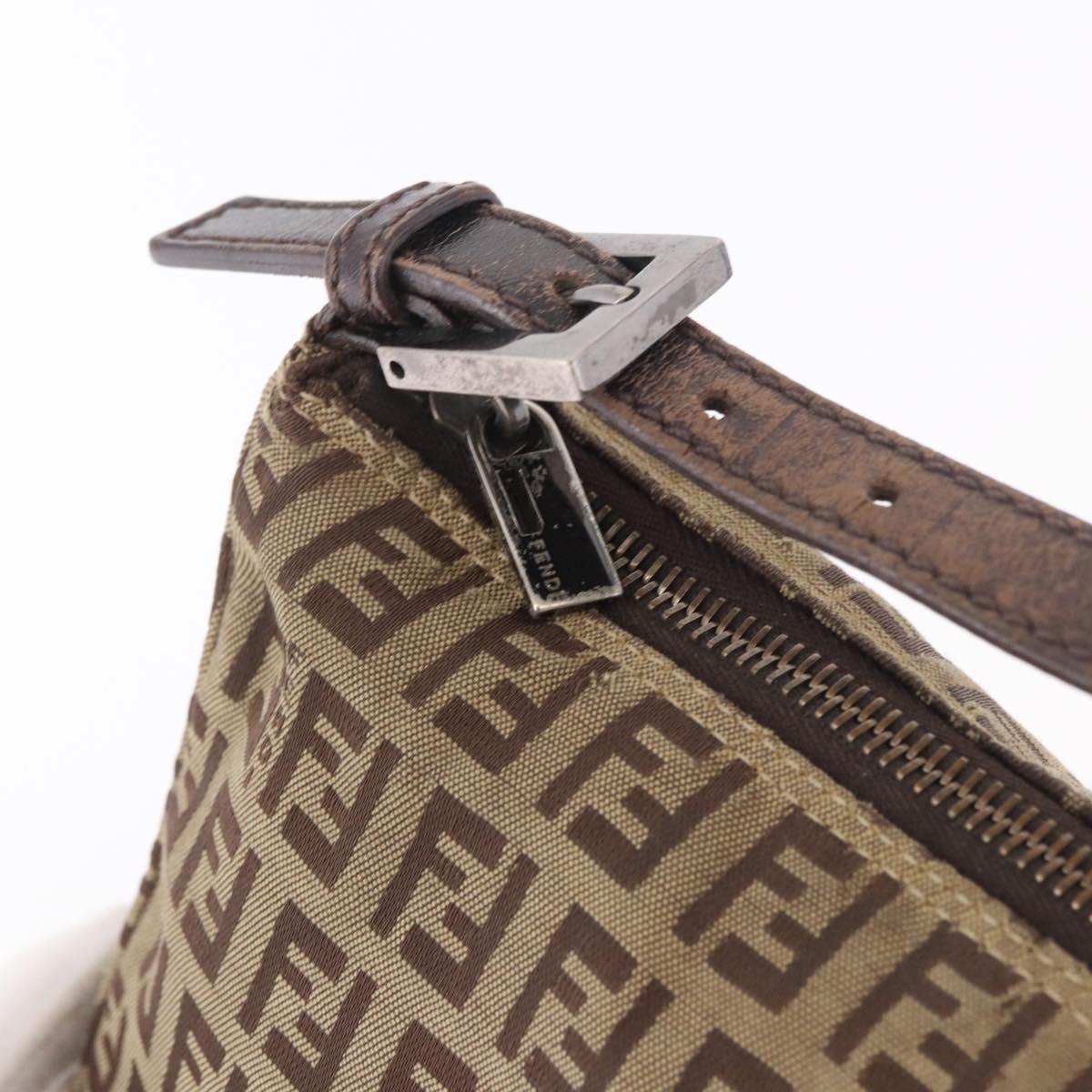 FENDI Zucchino Canvas Hand Bag Beige Silver Auth 183871