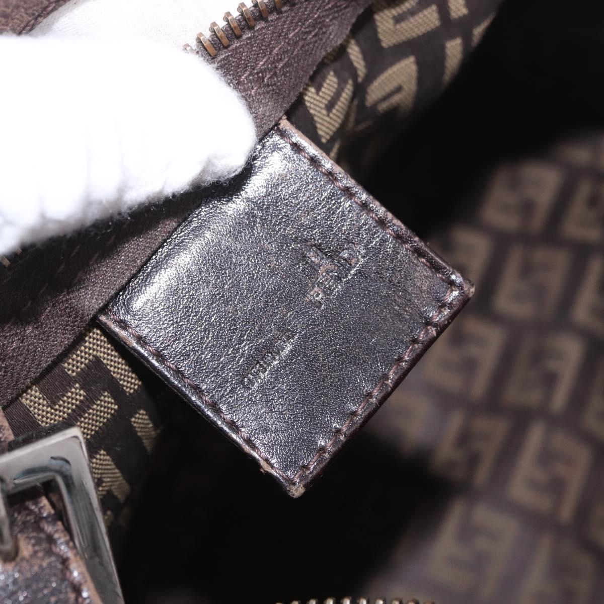 FENDI Zucchino Canvas Hand Bag Beige Silver Auth 183871