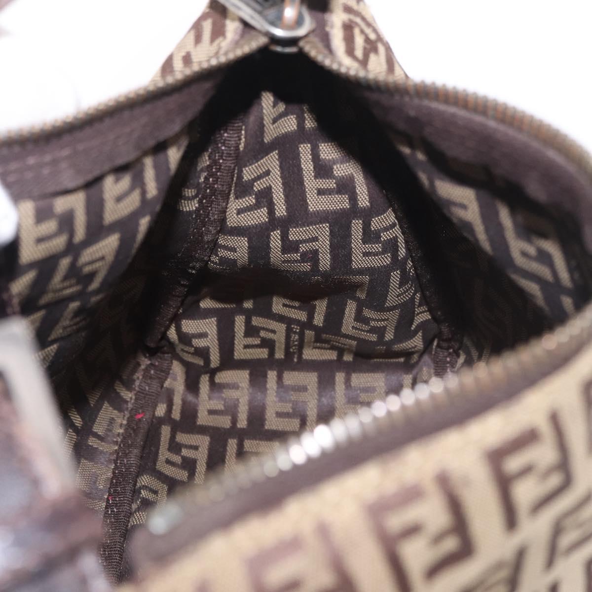 FENDI Zucchino Canvas Hand Bag Beige Silver Auth 183871