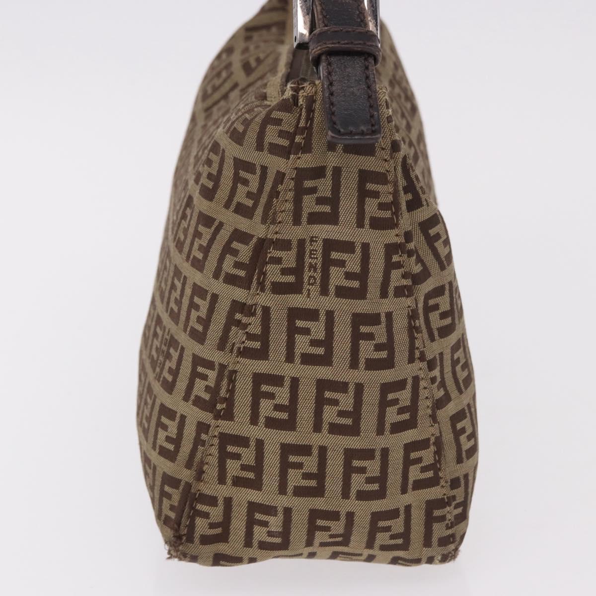 FENDI Zucchino Canvas Hand Bag Beige Silver Auth 183871