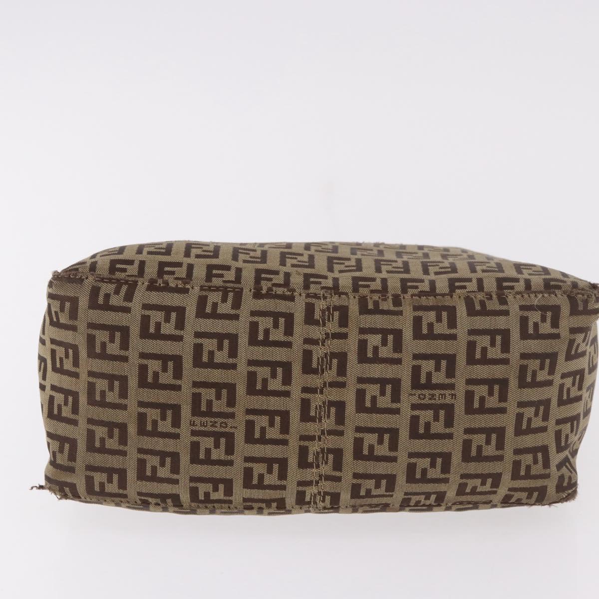 FENDI Zucchino Canvas Hand Bag Beige Silver Auth 183871