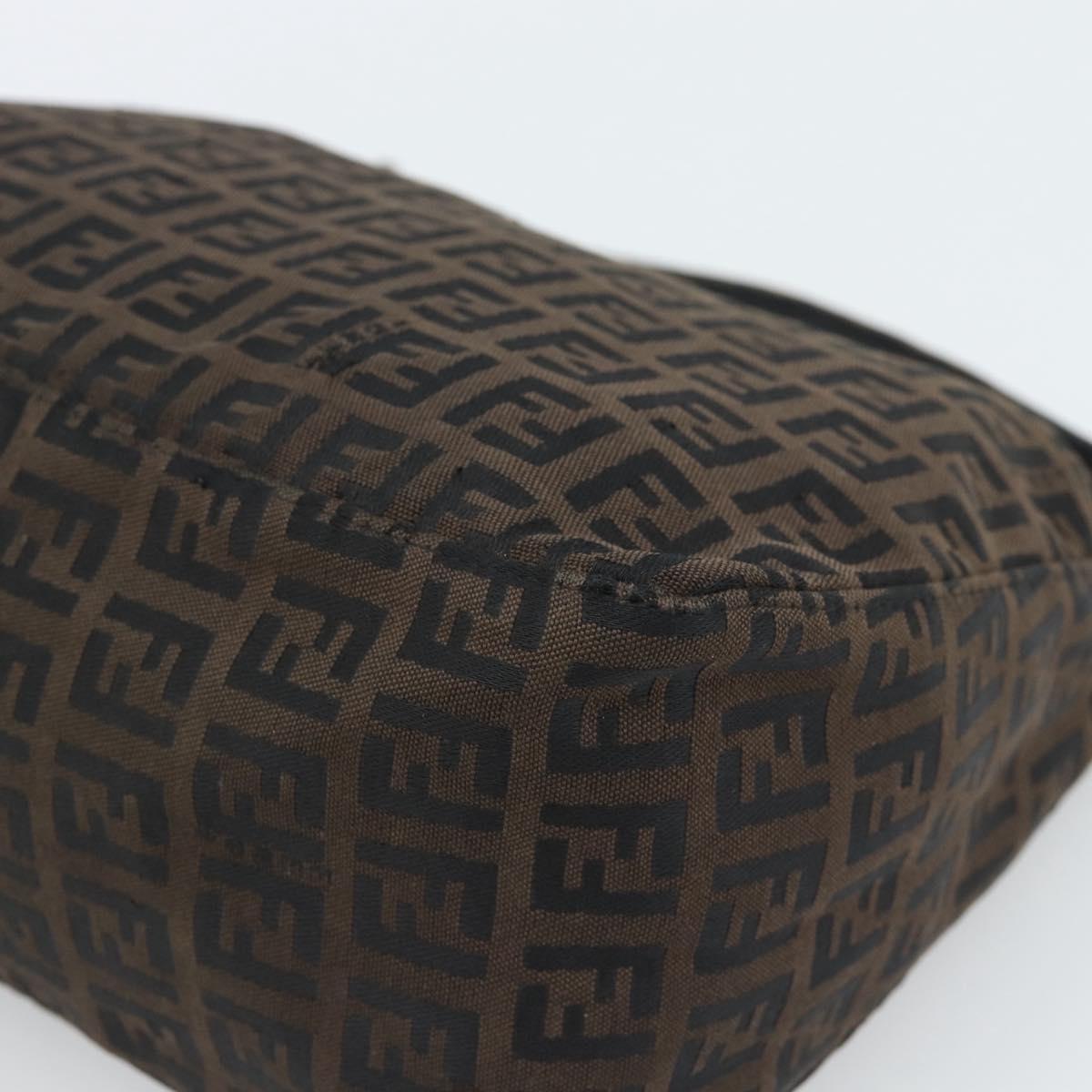 FENDI Zucchino Canvas Hand Bag Brown Silver Auth 183872