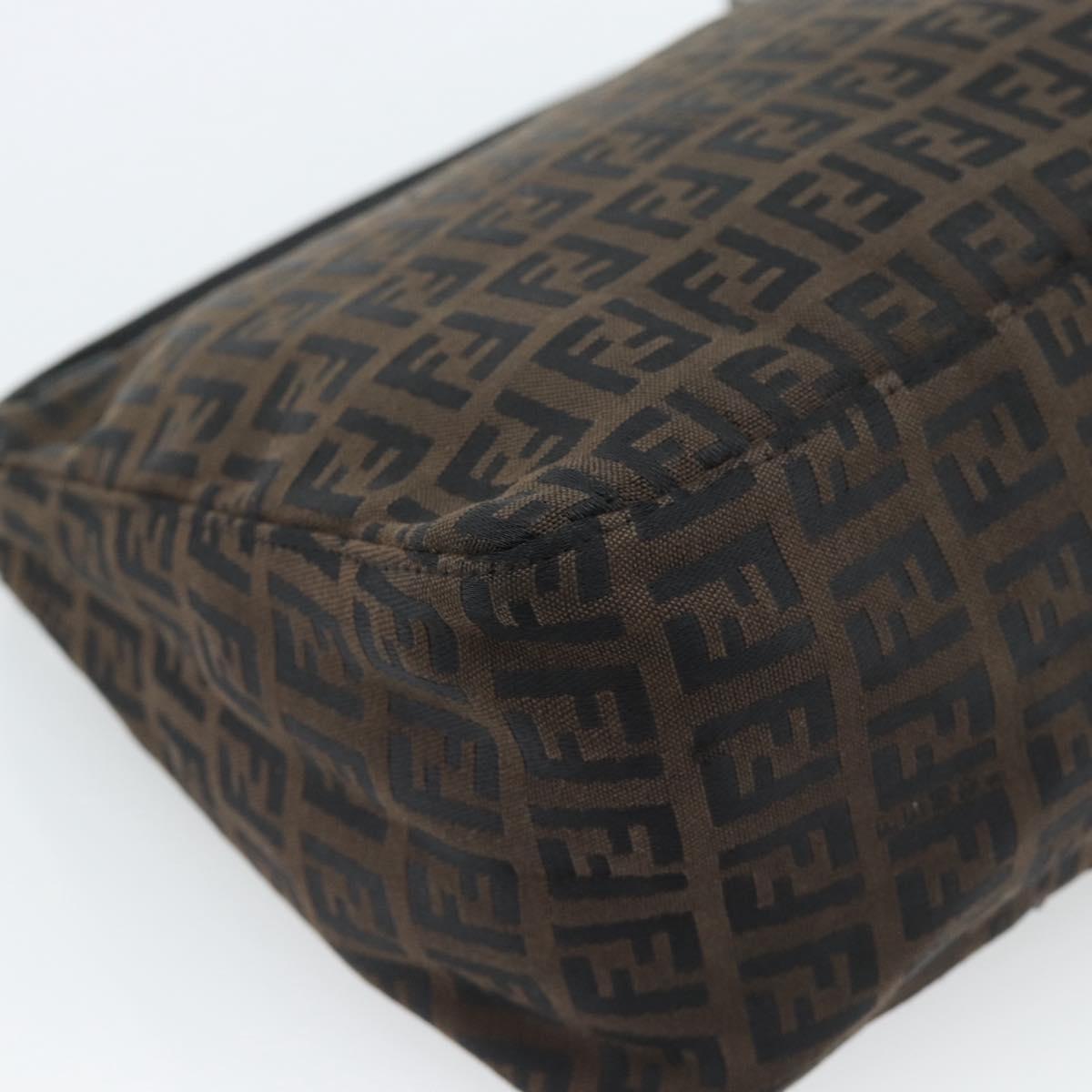 FENDI Zucchino Canvas Hand Bag Brown Silver Auth 183872