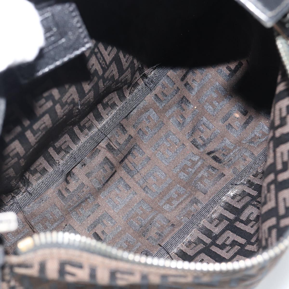 FENDI Zucchino Canvas Hand Bag Brown Silver Auth 183872