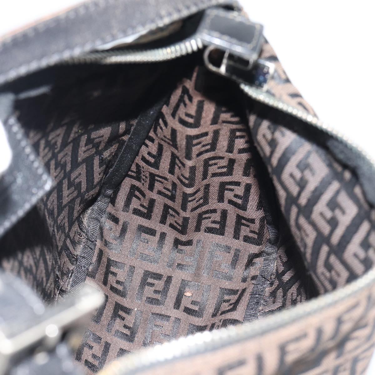 FENDI Zucchino Canvas Hand Bag Brown Silver Auth 183872