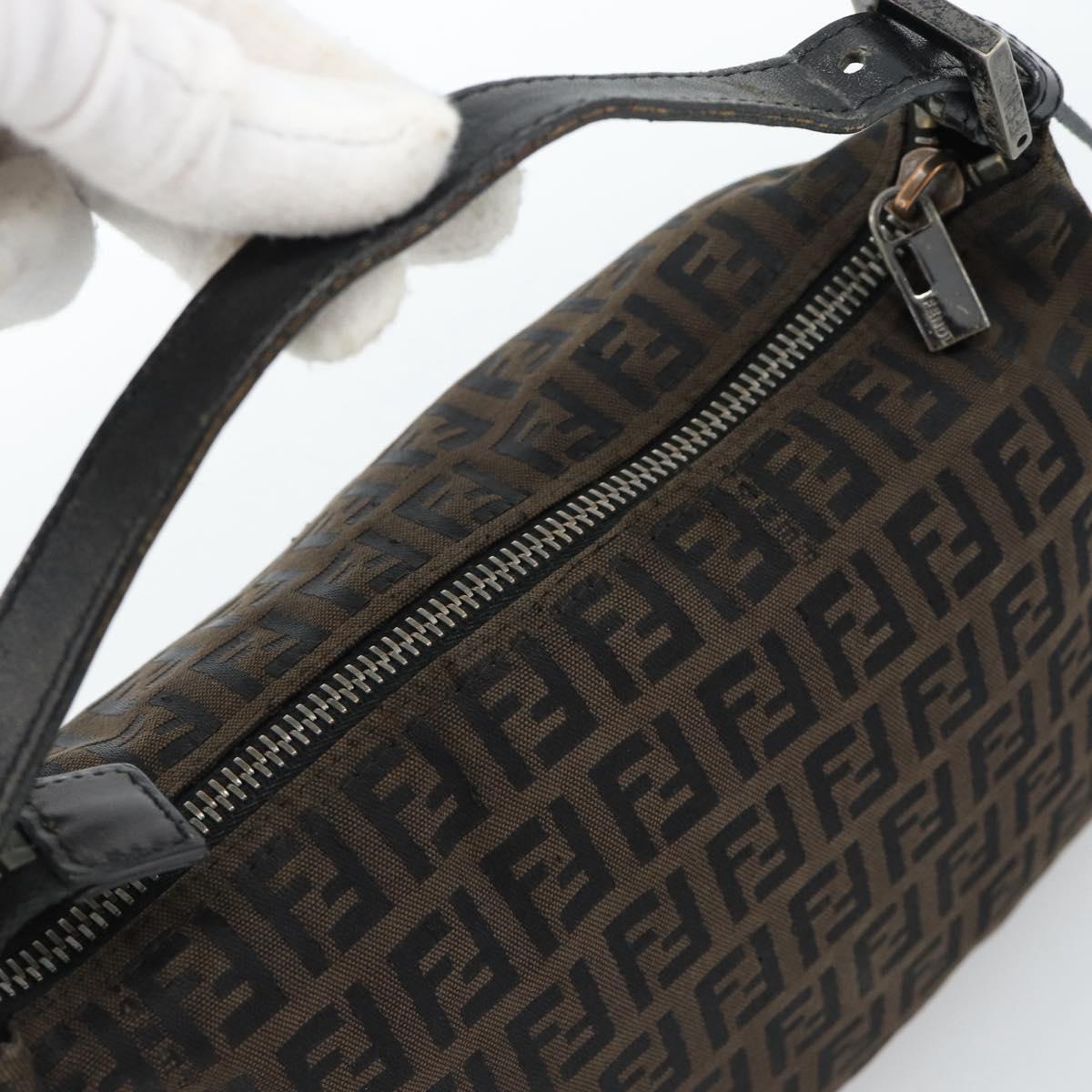 FENDI Zucchino Canvas Hand Bag Brown Silver Auth 183872
