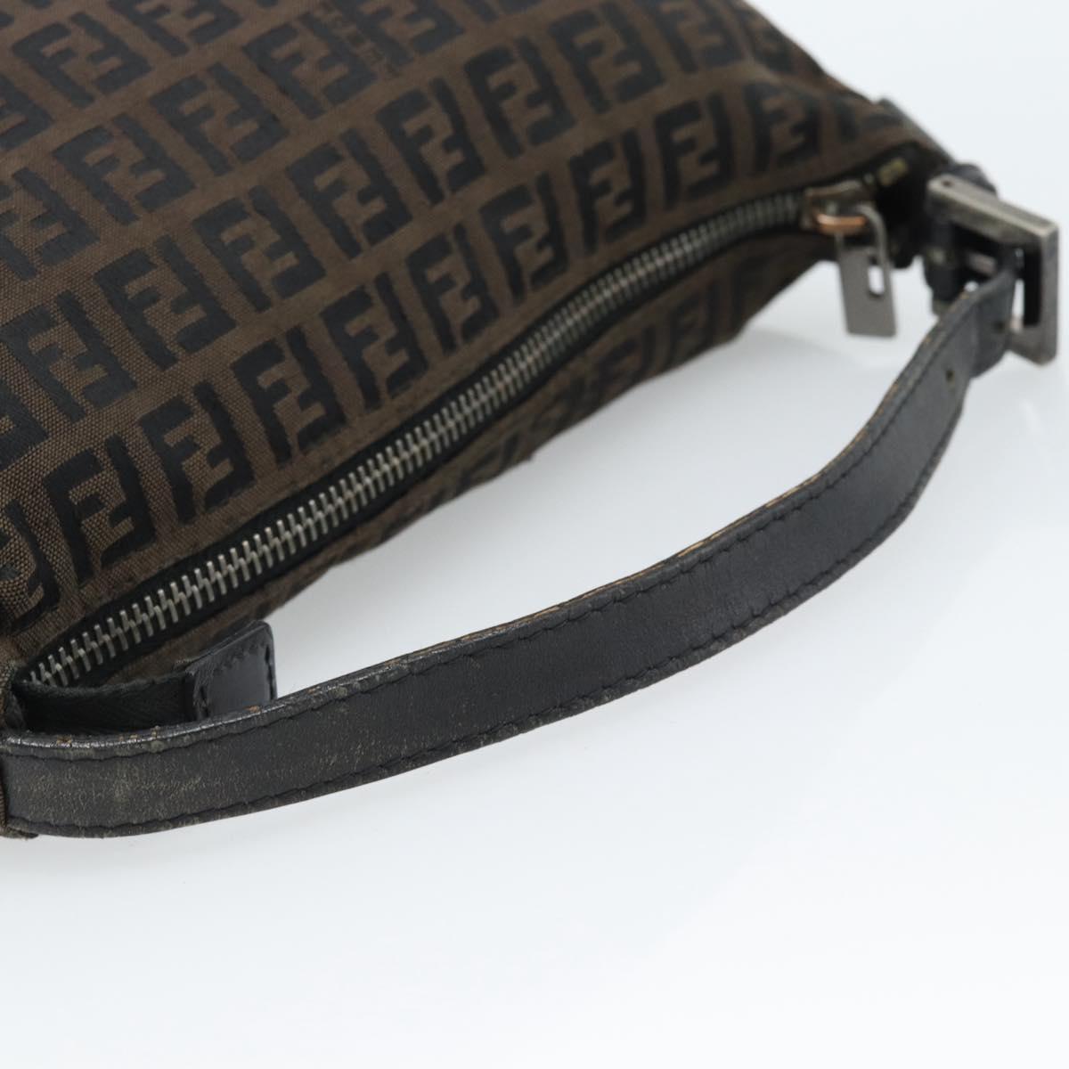 FENDI Zucchino Canvas Hand Bag Brown Silver Auth 183872