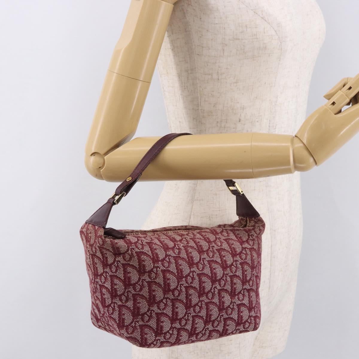 Christian Dior Trotter Canvas Hand Bag Red Gold Auth 183873A