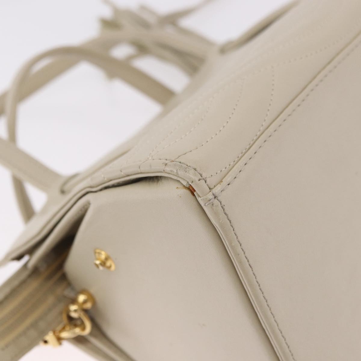 FENDI Hand Bag Leather 2way Beige Gold Auth 183874