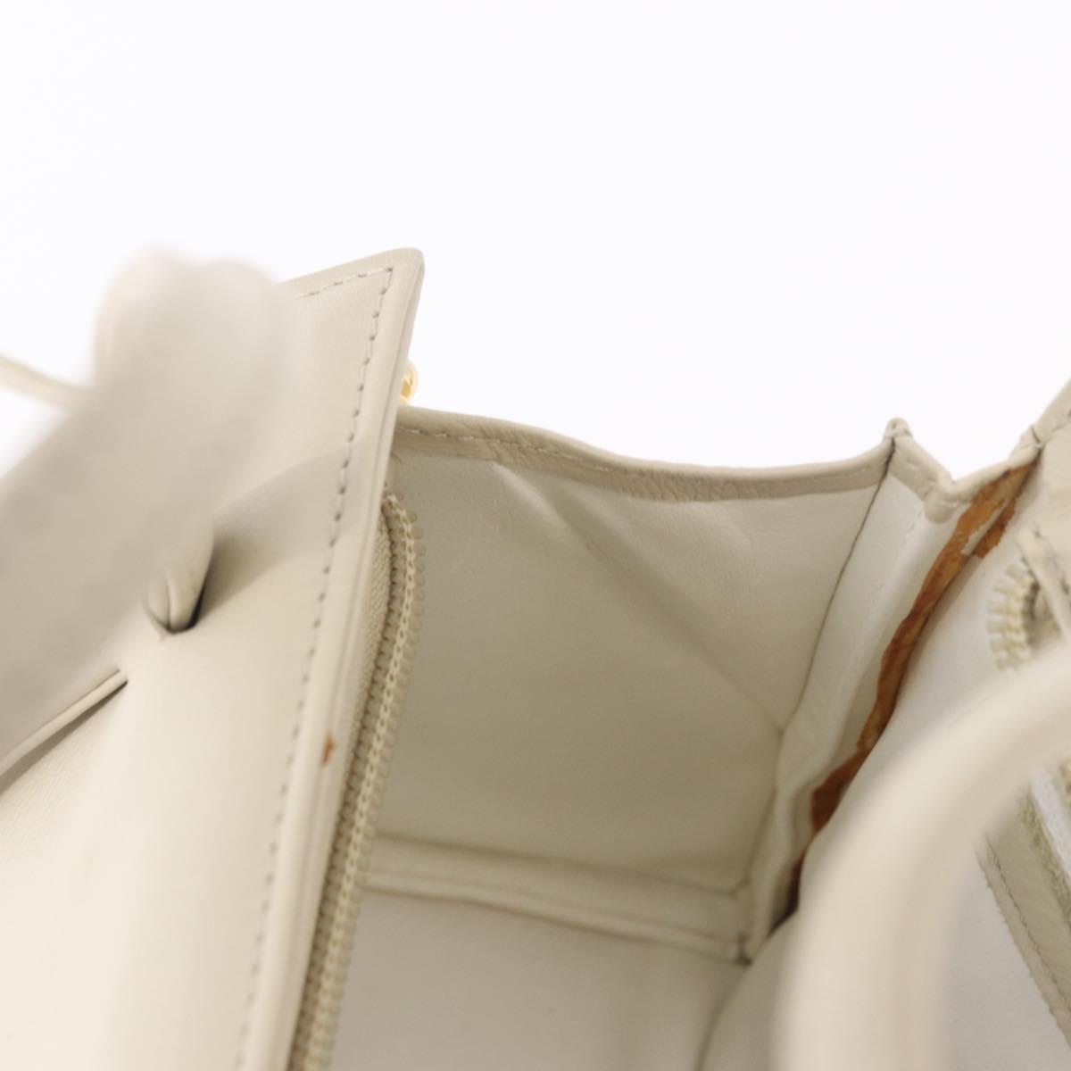FENDI Hand Bag Leather 2way Beige Gold Auth 183874