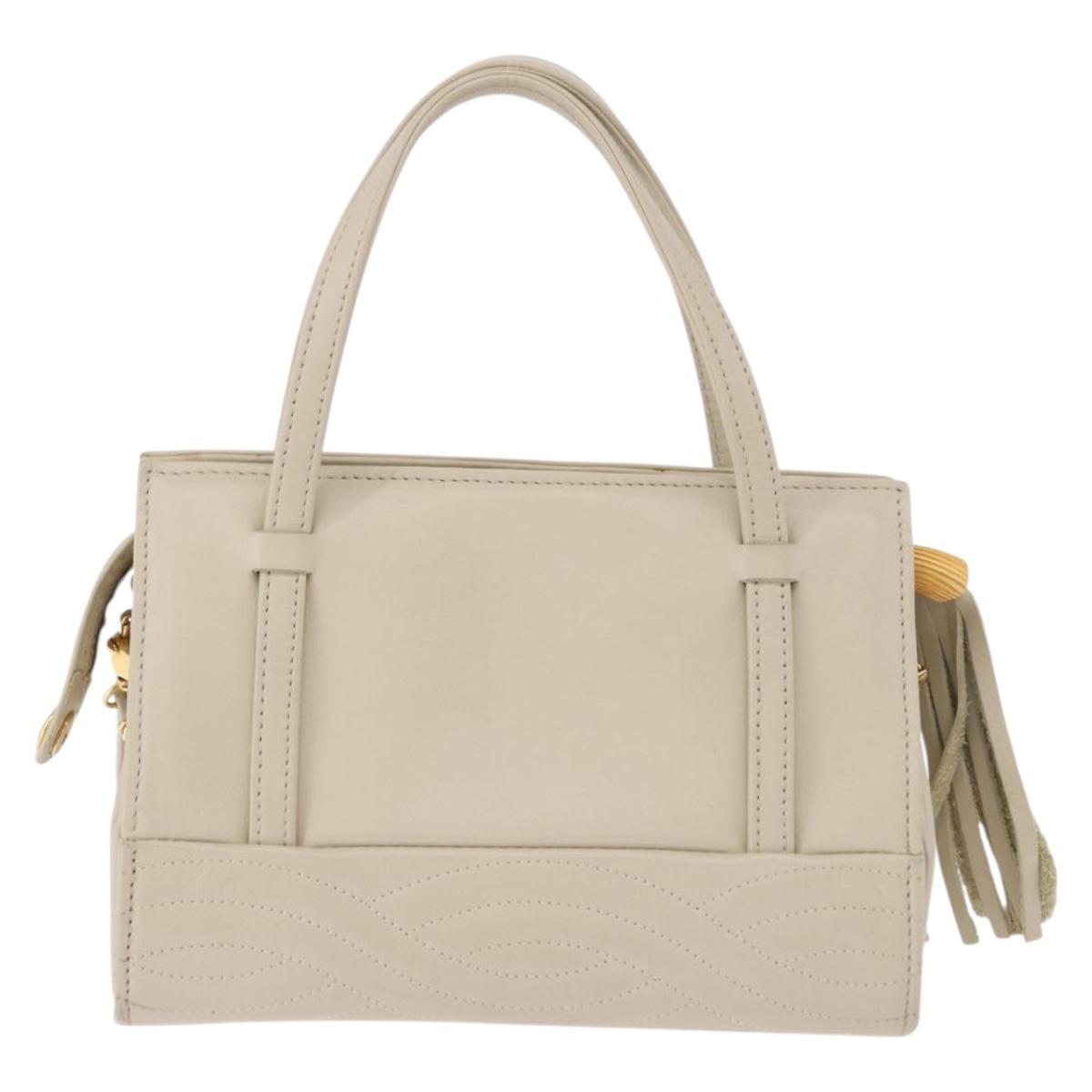 FENDI Hand Bag Leather 2way Beige Gold Auth 183874
