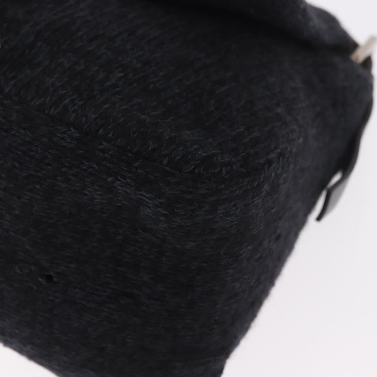 FENDI Mamma Baguette Shoulder Bag Wool Navy Silver Auth 183876
