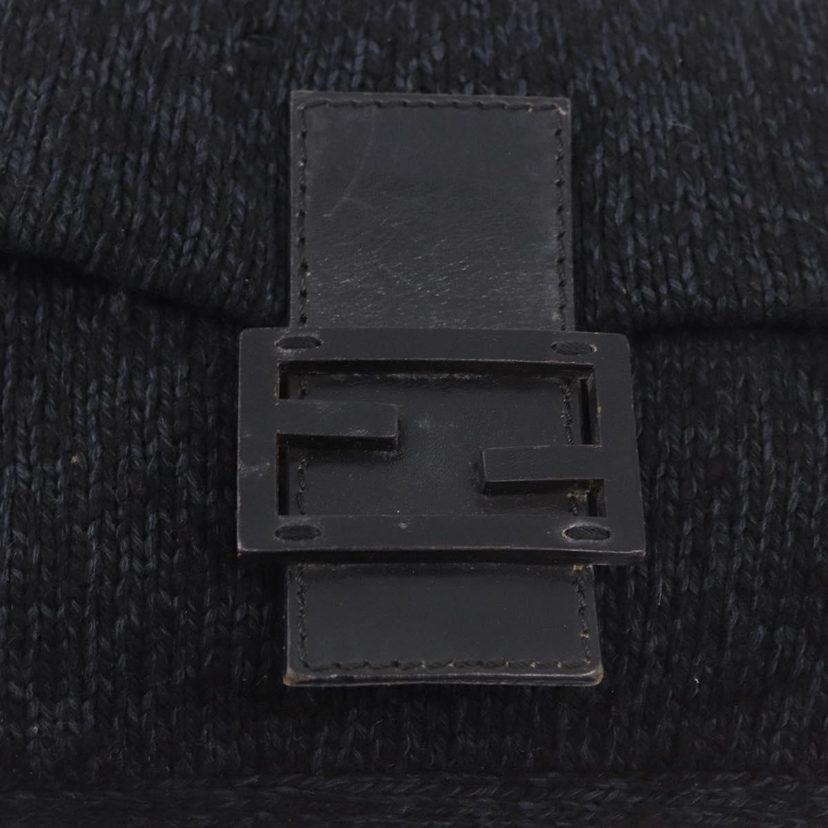 FENDI Mamma Baguette Shoulder Bag Wool Navy Silver Auth 183876